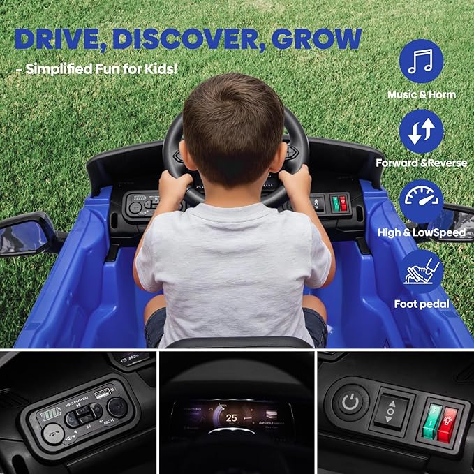 24V Ride On Toy, Licensed Chevrolet Silverado Vehicle for Kids, Birthday Gift Electric Cars with Remote Control for Toddlers, Wide Seat, Soft Start, 3 Speed, Music Player, Blue
