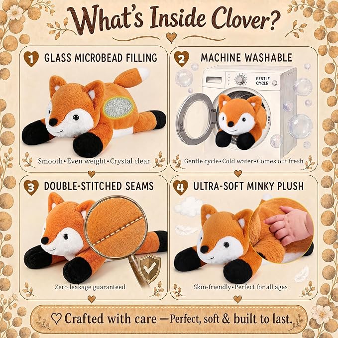 gnomantic Fox Weighted Stuffed Animals - 22 Inch 4.5 Pounds Weighted Plushies Fox - Big Plush Stuffed Animals Pillow - Cute Plush Toys Gifts for Kids & Adults