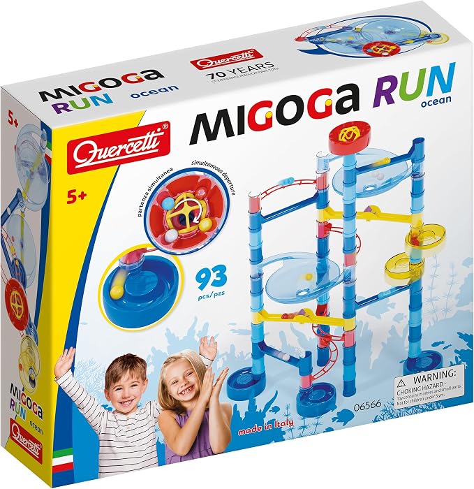 Quercetti Migoga Marble Run Ocean - Set Includes 93 Pieces to Build Tracks, 12 Colored Marbles and Multi-Start for Simultaneous Launches - STEM Toy for Educational Play, for Kids Ages 5 Years +