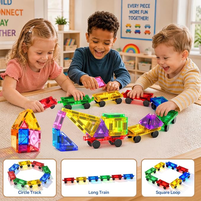 8PCS Magnetic Tiles Mini Cars Construction Set Compatible with Mini & Major Tiles, Magnet Car Easter Toys for 3+ Year Old Boys Girls Kids,STEM Educational Portable Travel Toys for Airplane,Car Play