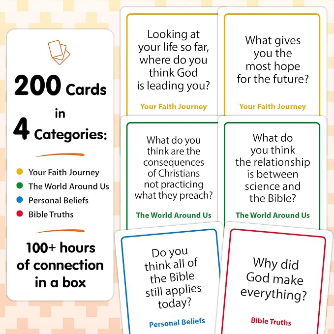 200 Conversation Cards for Christians Game - Explore Your Faith and Have Fun on Family Game Night, Bible Study or Youth Groups - Perfect for Church Groups, Couples Night, Easter Gifts
