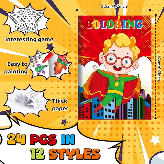 BenLouis 24 Pcs Hero Mini Coloring Books Bulk Kids Hero Party Favors Small Activity Books Bulk for Kids Hero Birthday Goodie Bags Stuffers Return Gifts Classroom Travel