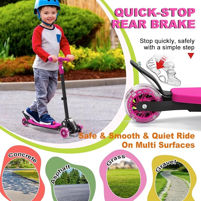 Scooters for Kids 6-8 8-12, Folding 3 Lighted Wheels Kick Scooter,3 Adjustable Height Handlebars, Lean-to-Steer,Widen Anti-Slip Deck, Heavy Duty Scooter for Boys Girls Ages 6-12,up to 170 Lbs