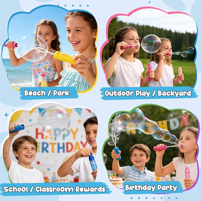 EagleStone 14.6" Giant Bubble Wands Bulk for Kids, 6 Pack Big Bubble Sticks with Refill Solution, Outdoor Summer Backyard Toddler Bubble Toys for Kids, Easter Basket Stuffers, Birthday Party Favors