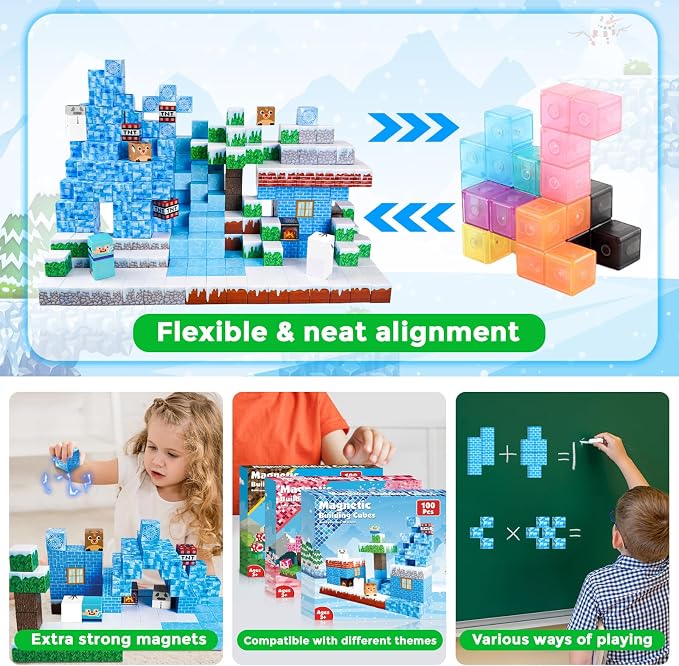 ToyUnited Magnetic Blocks - 100PCS Magnetic Building Blocks Glacier Castle, STEM Montessori Sensory Toys for Toddlers Kids Boys Girls Ages 3 4 5 6 7 8 9 10+ Holiday Birthday Gifts