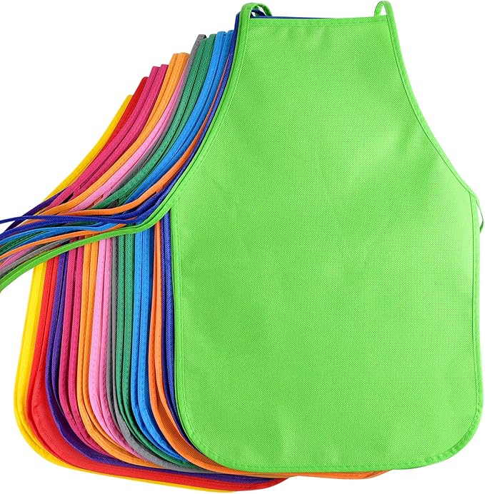KUUQA 16/24/30/36/40Pcs Kids Apron Painting Aprons for Kids, Kids Paint Apron Art Smock for Classroom Painting Party Supplies
