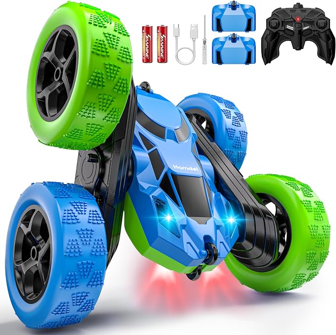 Hamdol Upgraded RC Car for Kids, 360° Rotating Double Sided Stunt Vehicle with Headlights, 2.4GHz 4WD Remote Control Car, USB-C Rechargeable Electric Toy, Birthday for Boys & Girls