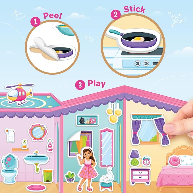Imagimake Reusable Sticker Fun – My Dream House Playset | 200+ Jelly Stickers | Creative Games for Girls | Pretend Play Kids Activities | Toddler Toys 3-5 | 3,4,5,6,7 Year Old Girl Birthday Gifts