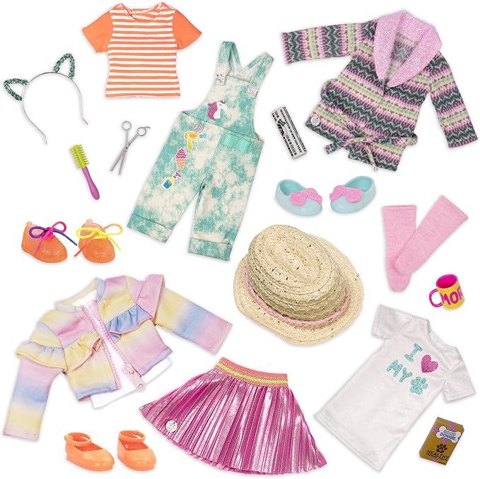 Glitter Girls – 14-Inch Doll Outfit Bundle – 3 Fashion Outfits – Rainbow Jacket, Cat – Ears, Sweater Dress – Clothes & Accessories – Fashion Pack – 3+ Years