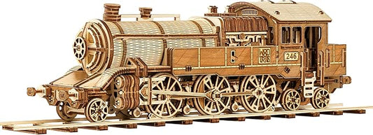 Wood Trick Grand Traveler 246 Wooden Train Set w/Railway - Rides up to 20ft - 16x4″ - Locomotive Model Kit - 3D Wooden Puzzles for Adults to Build - Engineering DIY Models for Adults to Build