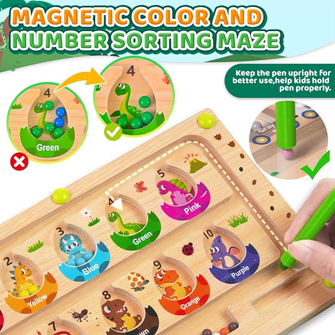 Busy Board Travel toys for Toddlers Kids, Montessori Toys Magnetic Color and Number Maze Puzzle, Dinosaur Bead Mazes Toys for Fine Motor Skills,Airplane Car Travel Activities Essential (Small)