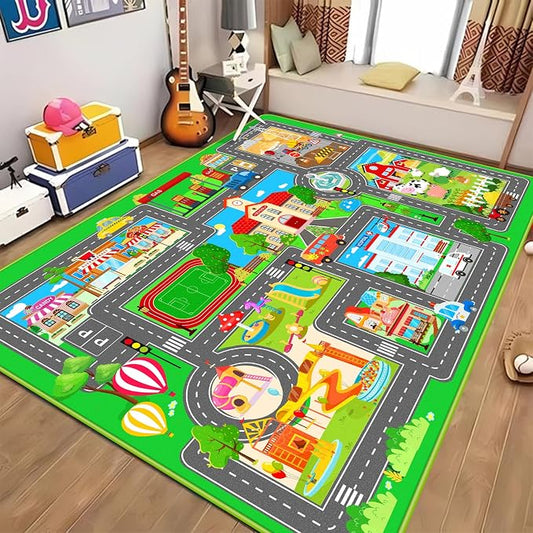Kids Car Playmat, Kids Rug for Playroom Car Mat Town City Road Traffic Rugs, Play Mat for Floor, Extra Large Boys Kid Car Track Play Rug (Style SIX, 110.2 X 78.7 INCH)