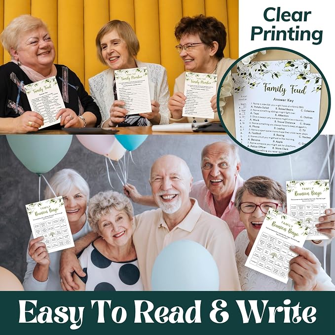 WOODAMORE Family Reunion Games and Activities - Family Feud Game Cards, Trivia Games for Family, How Well Do You Know Your Family Bingo Game