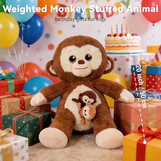 Monkey Stuffed Animals, Mommy Monkey Plush with Baby, 5 Pcs Plush Toy for Girl Boy, Birthday Gifts for Kids