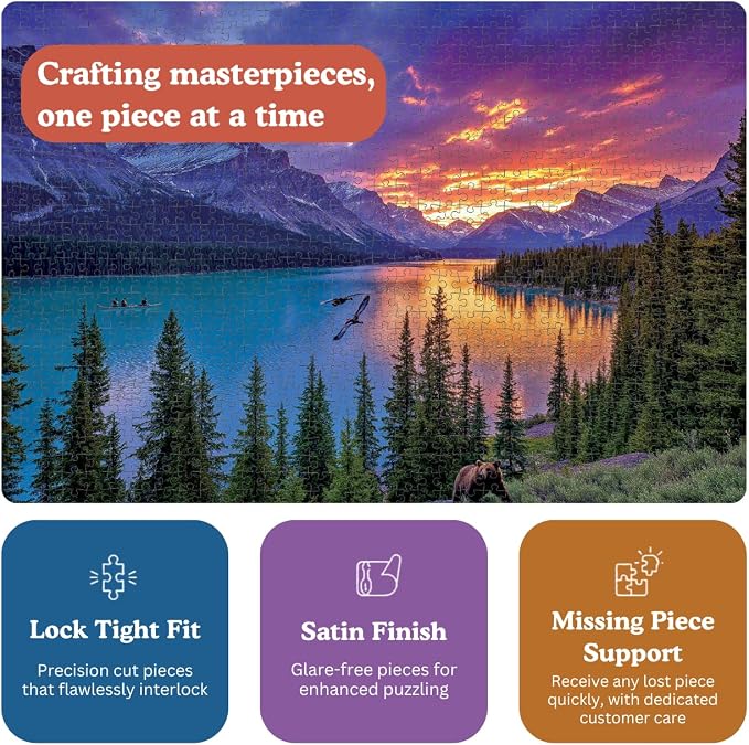Cross & Glory – The Last Light of the Rockies – 1000 Piece Jigsaw Puzzle for Adults | Canadian Rockies Sunset Landscape with Mountains & Turquoise Lake | Epic Wilderness Puzzle