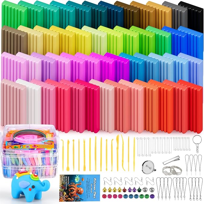 Ixiaoyoo 51 Colors Polymer Clay, DIY Modeling Clay Starter kit for Kids, Oven Baked Model Clay Art & Crafts Toys with Sculpting Tools, Non-Sticky, Birthday & Christmas Gift for Kids & Adults Artists