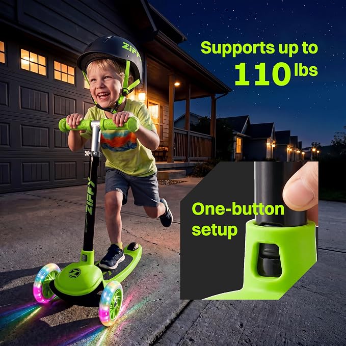 JOVA ZIFFY Multicolor 3 Wheel Scooter for Kids 3-5, Toddler Kick Scooters with LED Light-Up Wheels for Boys and Girls, 5 Adjustable Height and Lean-to-Steer Design, Support up to 110 lbs