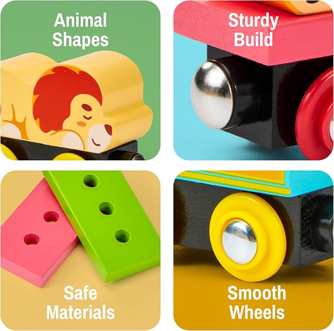 Montessori Animal Wooden Train Toy Set for Kids, 12PCS Magnetic Train Cars with Storage Gift Box, STEM Educational Toy for Boys & Girls, Ages 18Month - 8 Years, Easter Birthday Party Gift