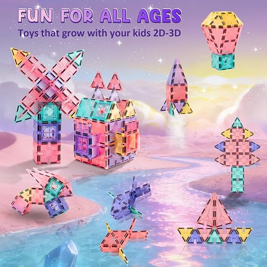 Magnetic Tiles, 80PCS Interlocking Building Blocks, Unicorn & Mermaid Princess Castle Construction STEM Learning Early Education for Kids Girls Boys,Toddler Toy Set Age 3-8