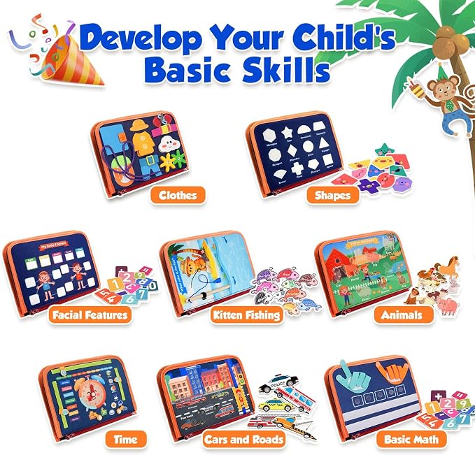 ZOOI Toddler Toys Montessori Busy Board, 2 Year Old Boy Girl Birthday Gift, Montessori Toys for 1 Year old Boy, Busy Book Toy for Toddlers Ages 1-3, Educational Activity Book for Learning Motor Skills
