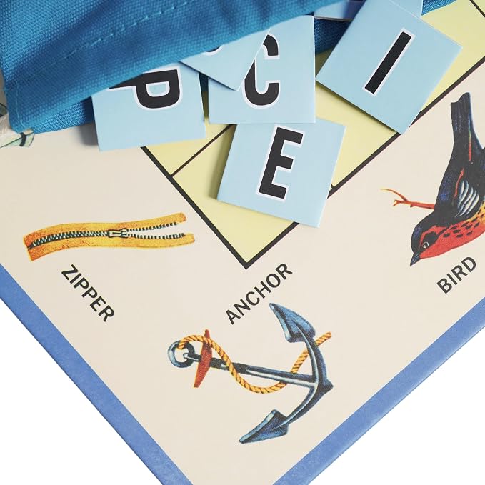 WS Game Company Scrabble for Juniors Vintage Bookshelf Edition: Linen Fabric-Wrapped Book Case — Educational Scrabble Jr. Board Game for Kids and Families (2-4 Players, Ages 5+)