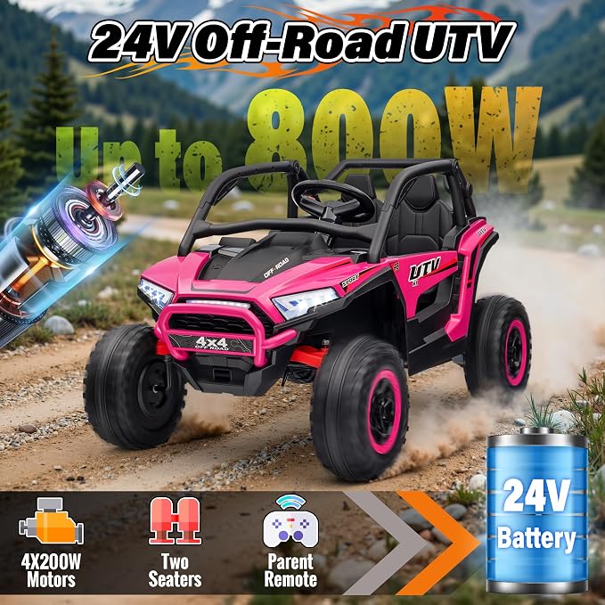 24V Ride on Car, 2 Seater XL 4X4 Off-Road UTV w/RMP2000W Powerful Motors, Remote Control, Bluetooth Music, LED Lights, 24 Volt Ride on Toys for Big Kids, R-Red
