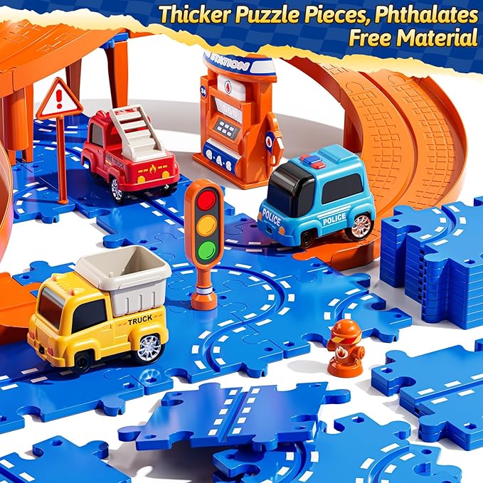 Puzzles Track Race Cars Toys for Kids Age 3-8 5-7, 4-Tier Race Track with 3 Cars, Toddler Educational Floor Puzzle Car Games Toys for Boys and Girls Toddlers, 3 4 5 6 7 8 Years Birthday Gift