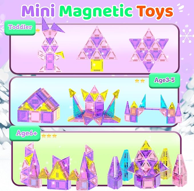 SKTMYY Travel Magnetic Tiles Set for Girls,Pink Mini Portable Magnet Toys with Iron Case,Travel Toys for Kids Ages 4-8,Ideal Toddler Birthday Valentines Day Gifts
