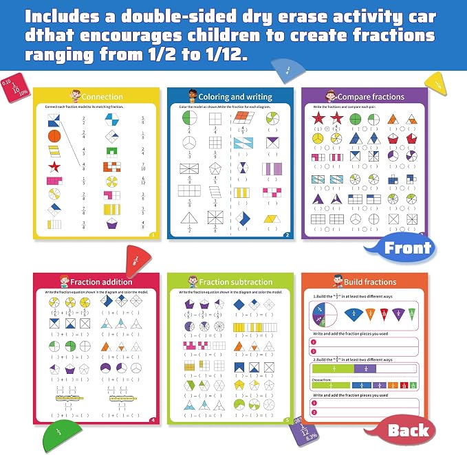 Magnetic Fraction Book 164 Pcs Tiles Circles Manipulatives Toy for Kids | Montessori Math Learning Toy Christmas Birthday Easter Gifts for Kids Grades K-3 with 3 Activity Sheets & Marker