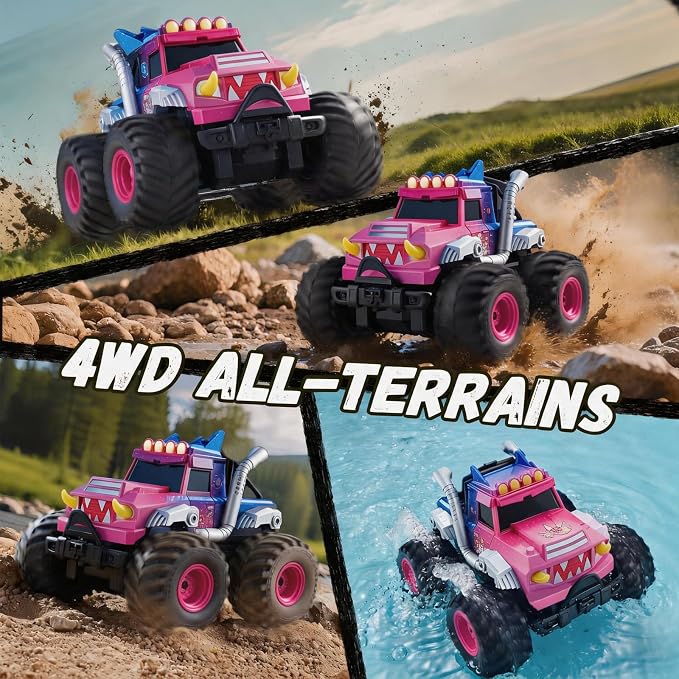 3-in-1 Amphibious Remote Control Car, RC Boat/Water Gun, 2.4GHz All Terrain Waterproof Monster Trucks for Boys Age 4-7 W/2 Batteries 70 min, Birthday Gift Pool Toys for Kids Ages 4-8
