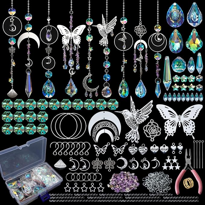 HYBEADS DIY Suncatchers, 400pcs Sun Catchers Making Supplies Kit Art and Crafts for Adults Hanging Prism Sun Catcher with Crystals Rainbow Maker for Indoor Window Home Wedding Garden Christmas Decor