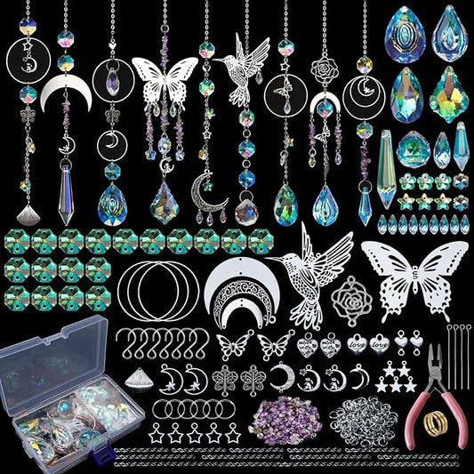 HYBEADS DIY Suncatchers, 400pcs Sun Catchers Making Supplies Kit Art and Crafts for Adults Hanging Prism Sun Catcher with Crystals Rainbow Maker for Indoor Window Home Wedding Garden Christmas Decor