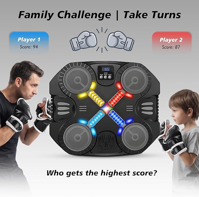 Music Boxing Machine Sport Toys for Kids and Adults,Wall Mounted Bluetooth Smart Punching Target,Training Pad Toy with Boxing Glove,Ideas Toys for Boys Girls Kids 3 4 5 6 7 8 9 10 11 12+ Years Old