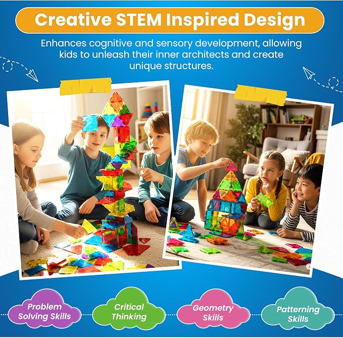 100 Pc Magnetic Tiles Magnetic Building Blocks Set for Kids Educational Magnet Tiles for Kids