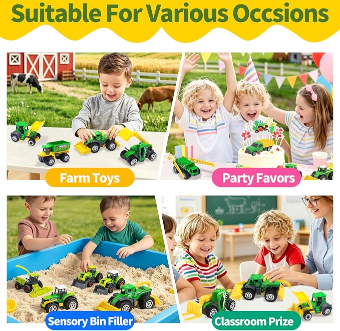 Oriate 6pcs Kid Diecasting Farm Car Toys Set, Harvester, Transporter, Truck, Sprayer Small Farm Toys, Mini Cars Model Christmas, Birthday, 3 Years Old and Up Gifts for Boys Girls
