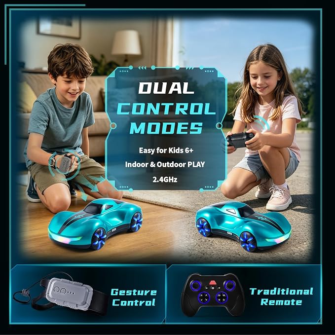 AEROQUEST Gesture Sensing RC Stunt Car with Display Garage | Remote Control Stunt Drift USB-C Charging Light Spray Sound Gesture Sensing Spotrs Birthday Holiday Gifts 2.4GHz 4WD