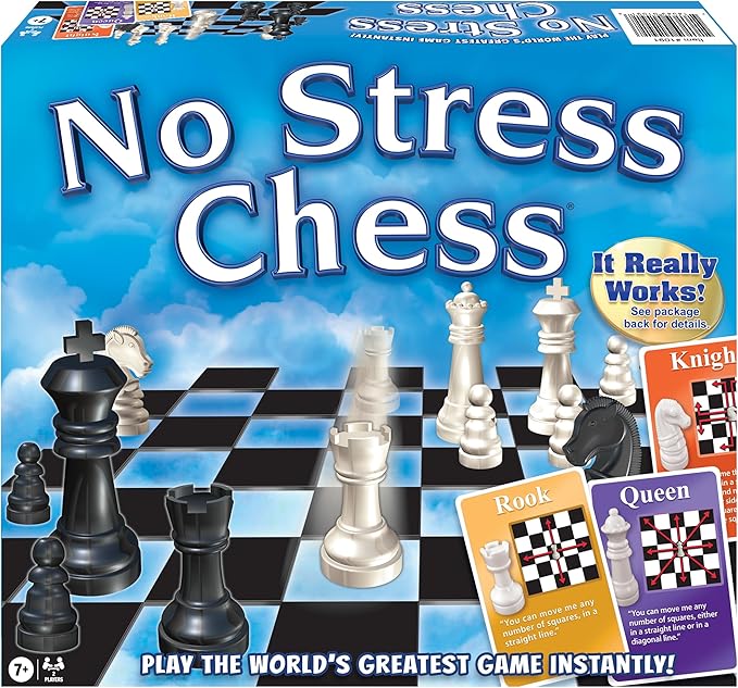 No Stress Chess by Winning Moves Games USA, Celebrating 20 Years as the Chess Teaching Game Using Innovative Action Cards, for 2 Players, Ages 7+ (1091)