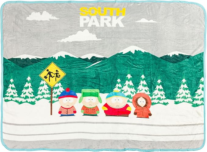 Silver Buffalo South Park Bus Stop Featuring Kyle, Stan, Eric Cartman, and Kenny 45" x 60" Fleece Throw, Soft and Cozy Blanket, 180 GSM