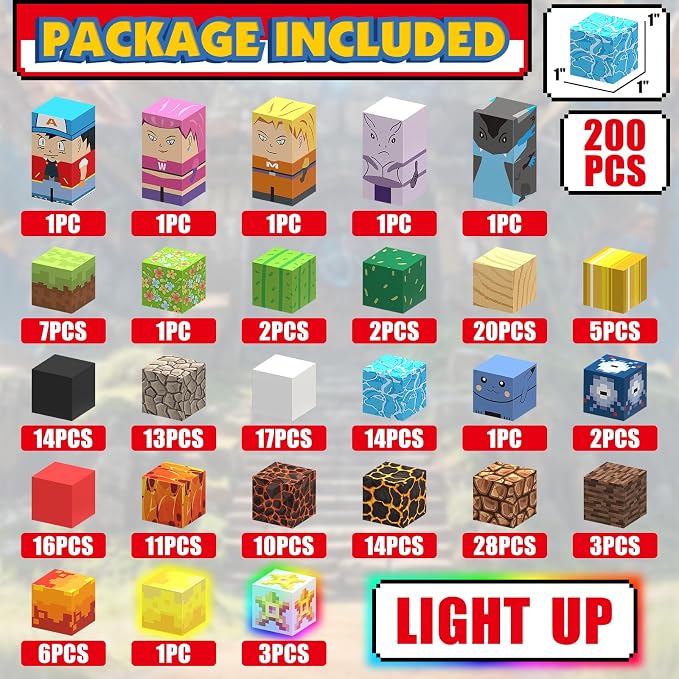 200pcs Magnetic Blocks, 1 inch Magnetic Building Blocks Set for Kids Ages 3+, Montessori Sensory Stacking Toys Construction Toys for Boys