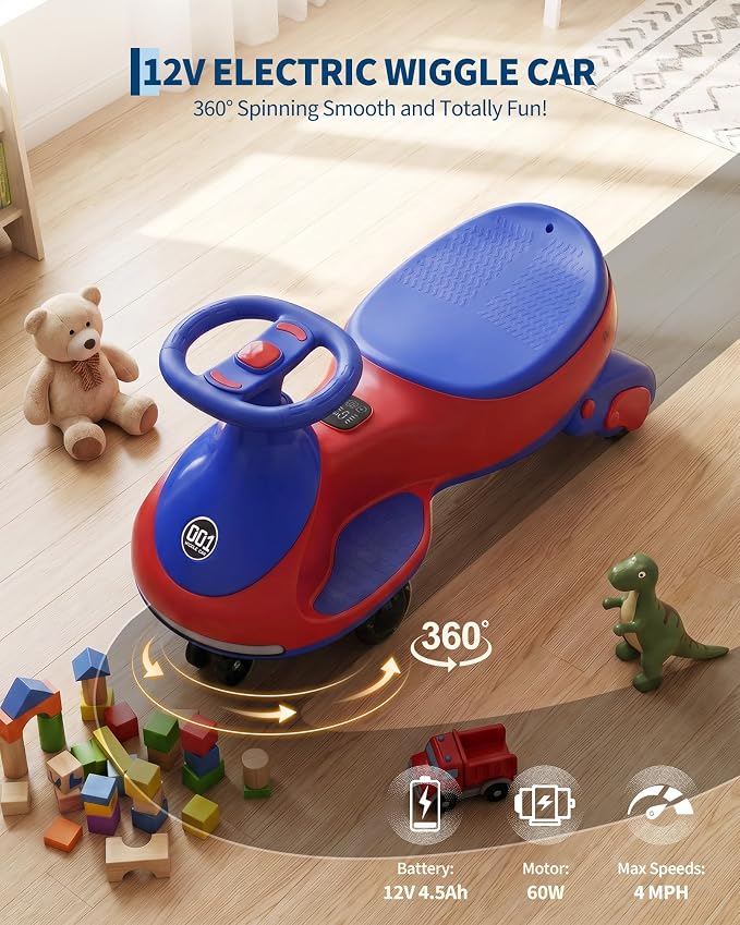 12V Electric Wiggle Car for Kids 2-in-1 Swing Car 360 Steering Pedal Ride | PP Plastic Body,Indoor Outdoor Play,Kids Activity Toy,Preschool Riding Fun,Low Gravity Design,Family Entertainment