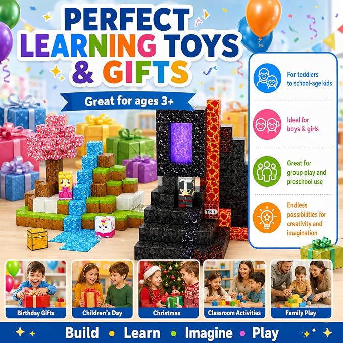 Magnetic Building Blocks 100PCS, Lava Volcano Themed Magnetic Cubes Set for Kids Ages 3+, STEM 3D Magnet Tiles Educational Construction Toys Sensory Montessori Stacking Blocks Gifts for Girls Boys