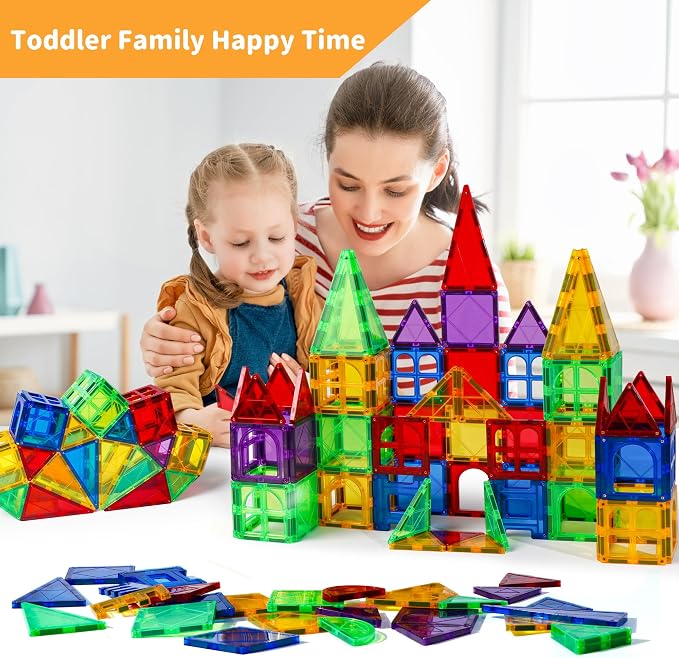 MAGBLOCK Magnetic Tiles Kids Toys, 120PCS 3D Magnetic Building Blocks Set Construction Toys Educational STEM Magnet Tiles for Kids Stacking Blocks Learning Gifts for Toddlers Boys Girls