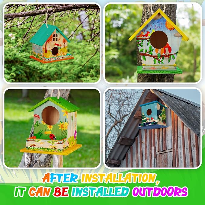 Liliful 36 Pack Birdhouse Crafts for Kids, Wooden Creative DIY Bird House Kits Arts and Crafts Set for Kids and Adults, Spring Birthday Gifts for Toddlers Ages (Seasonal Style)
