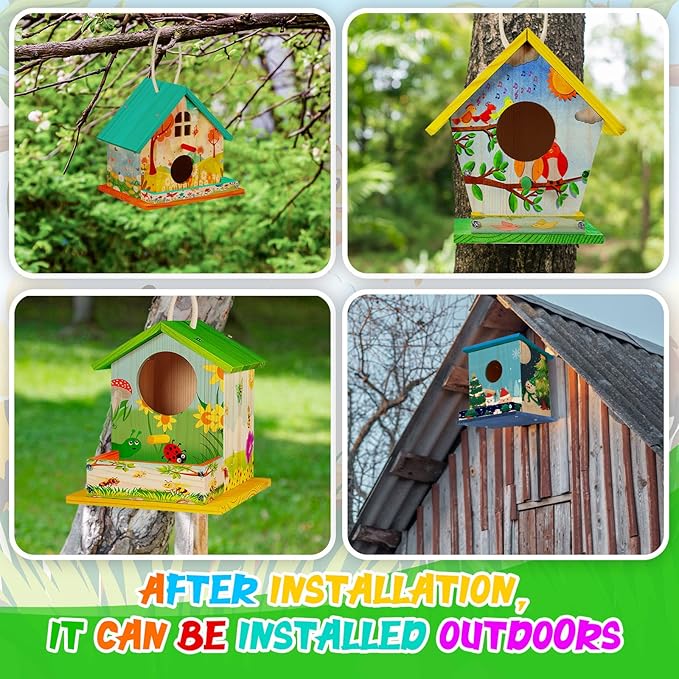 Liliful 24 Pack Birdhouse Crafts for Kids, Wooden Creative DIY Bird House Kits Arts and Crafts Set for Kids and Adults, Spring Birthday Gifts for Toddlers Ages (Seasonal Style)