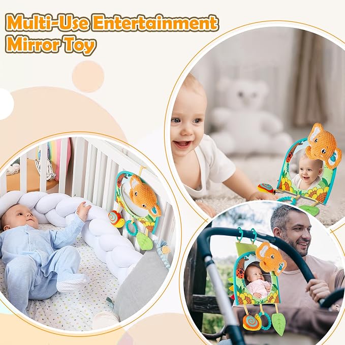 Lynncare Car Seat Toy, Baby Car Mirror Toy for Rear Facing, Travel Baby Activity Center with Hanging Engaging Toys for Infants Babies 0-6-12-18 Months Boy Girl
