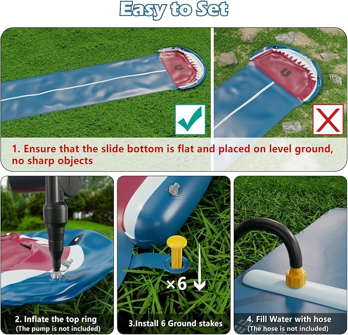 Jasonwell Slip and Water Slide - 20Ft Heavy Duty Lawn Slip Waterslide for Kids Adults with Splash Sprinkler N 2 Bodyboards Backyard Summer Outside Outdoor Water Play Toys (Shark-2Lanes)