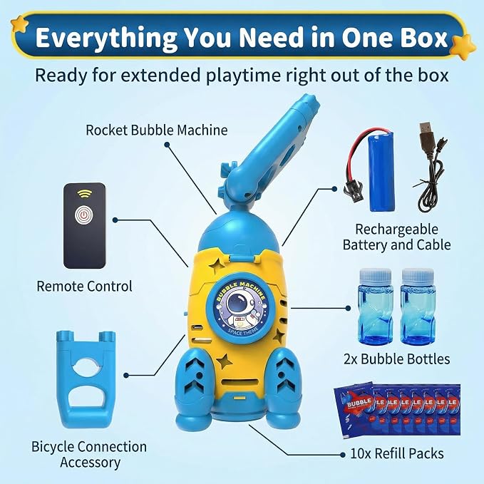 Bubble Machine for Kids, Bicycle Bubble Machine for Bike Riding with Remote Control, Automatic Bubble Blower Machine Outdoor Toy with LED Light, Rechargeable Bubble Maker for Party