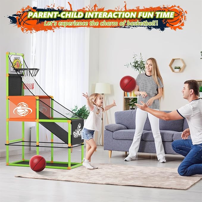 Arcade Basketball Game Set with Electronic Scoreboard&LED Light: Boy Toys Basketball Hoop Indoor Outdoor with 4 Balls & Air Pump Sports Carnival Games Christmas Birthday Gifts for Kids 3-12 Years Old