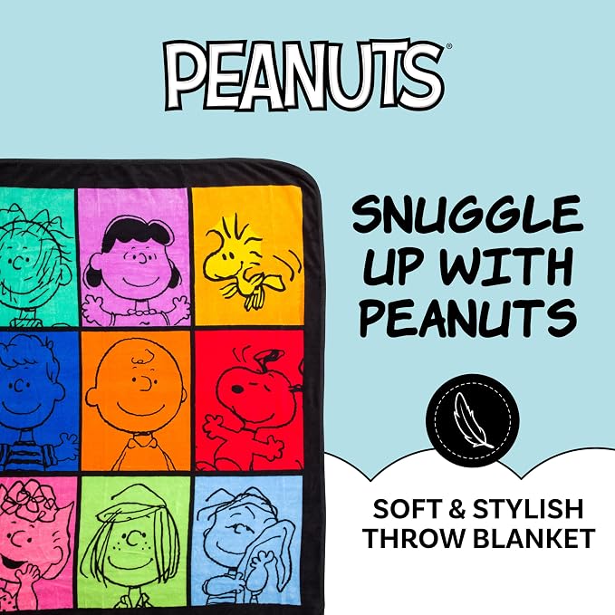 Silver Buffalo Peanuts Featuring Pig-Pen, Lucy, Woodstock, Schroeder, Charlie Brown, Snoopy, Sally, Peppermint Patty, and Linus 45” x 60” Fleece Throw, Soft and Cozy Blanket, 250 GSM