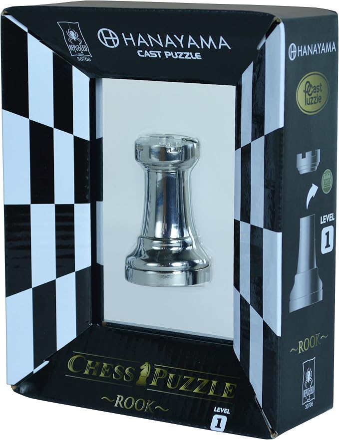 BePuzzled Hanayama Metal Cast Rook Chesspiece Puzzle Find Lucky Coins, Advanced Challenging Brain Teaser Game for Kids Age 8 & Above (Level 1)